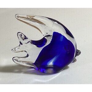 Blue Murano Style Hand Blown Art Glass Fish Ocean Aquarium Paperweight